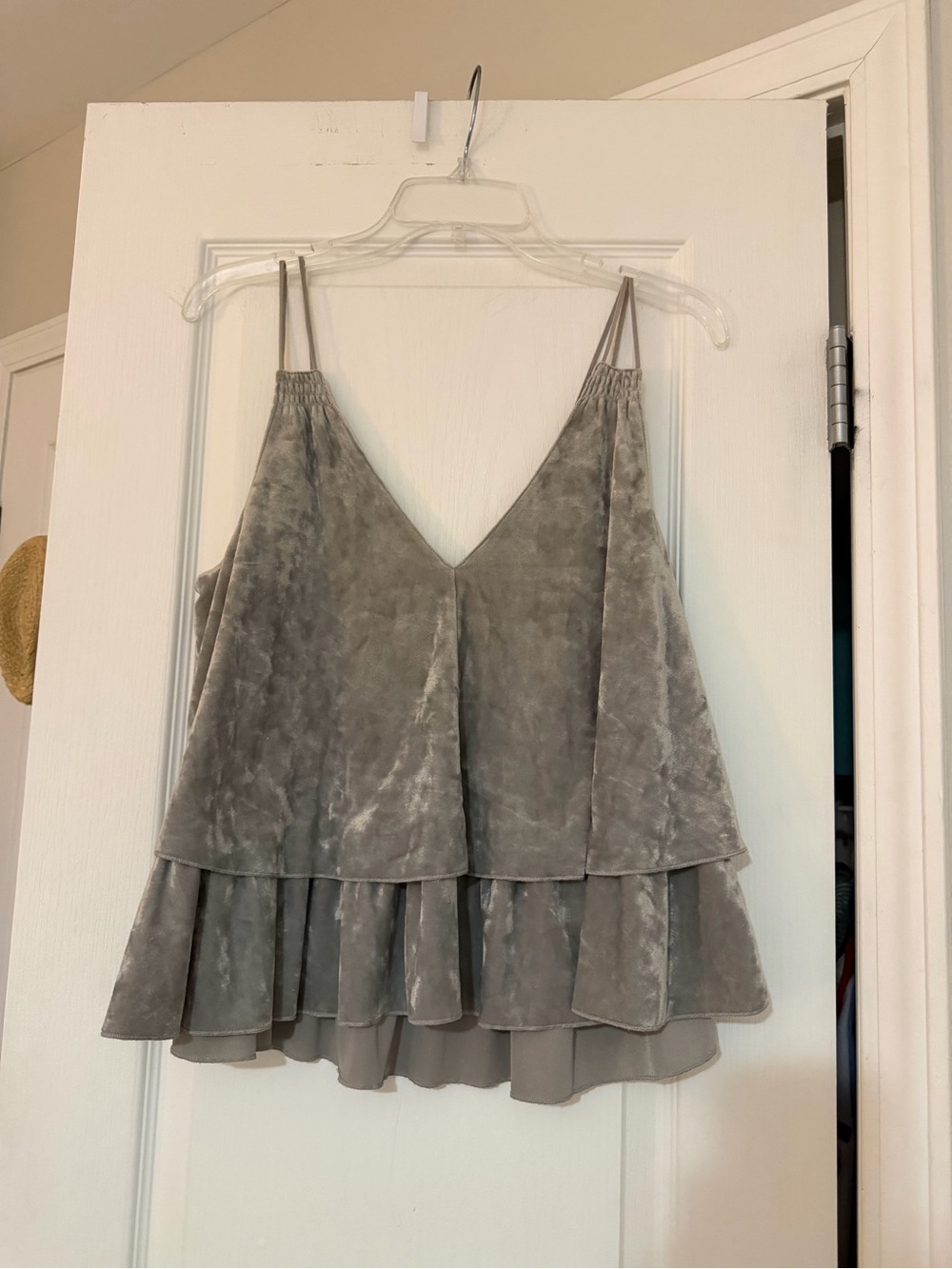 Aerie Velvet Ruffle V-Neck Cami Tank Top - Gray, size M